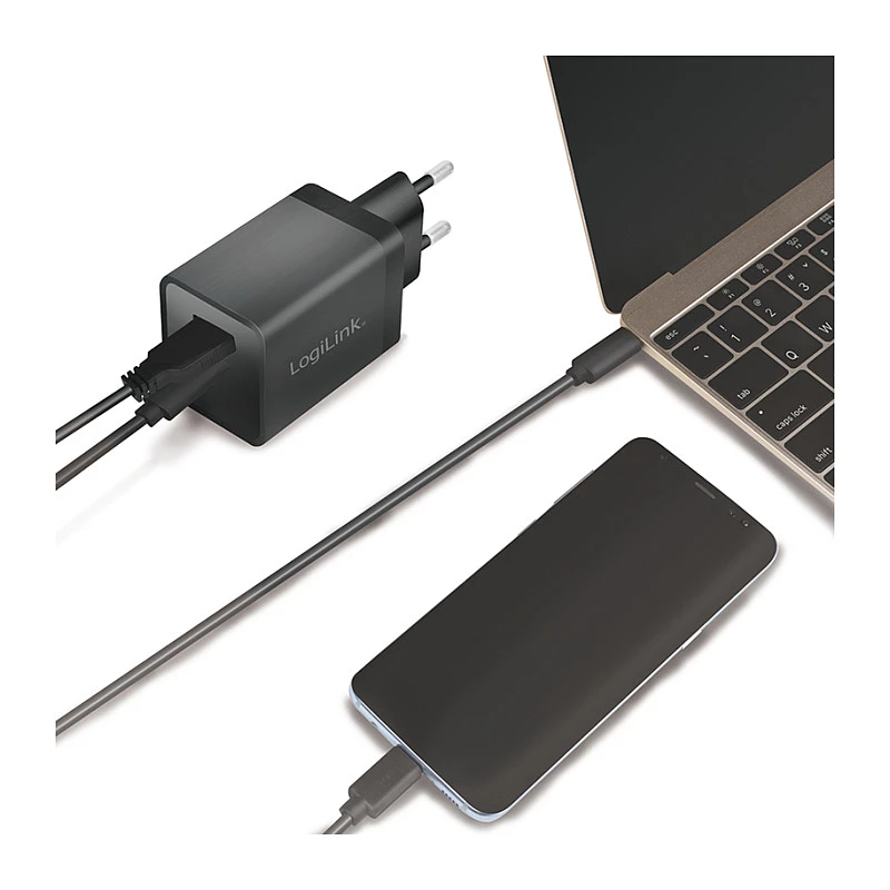 Logilink USB-A/C laadimiskomplekt, 15 W, 1x USB-A, 1x USB-C, must