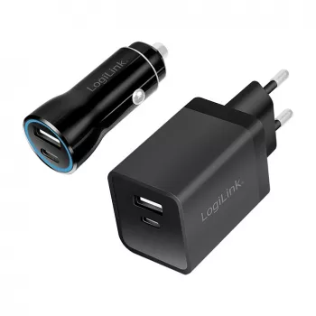 Logilink USB-A/C laadimiskomplekt, 15 W, 1x USB-A, 1x USB-C, must