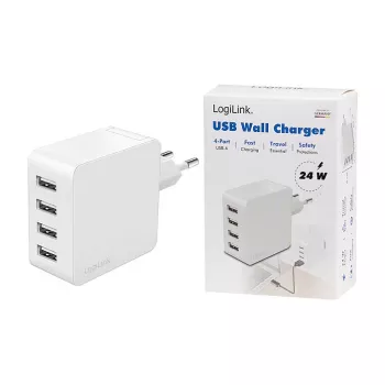 Logilink USB-A laadija, 24 W, 4 pordiga, 4x USB-A, valge
