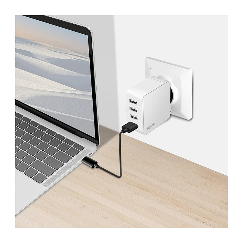 Logilink USB-A laadija, 24 W, 4 pordiga, 4x USB-A, valge