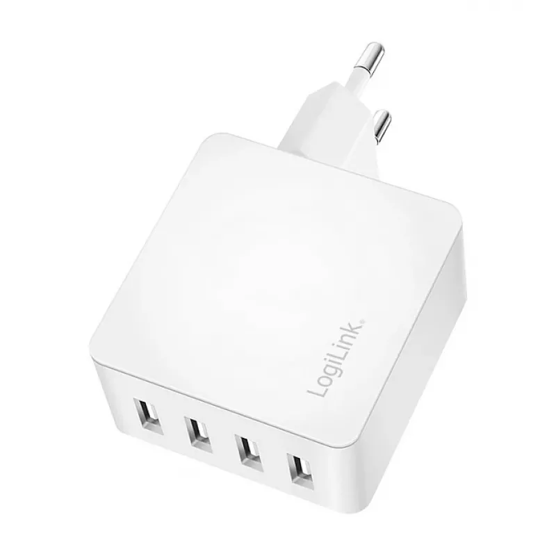 Logilink USB-A laadija, 24 W, 4 pordiga, 4x USB-A, valge
