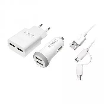 Logilink USB-A laadimiskomplekt, 10.5 W / 10 W, 2 pordiga, 2x USB-A, valge
