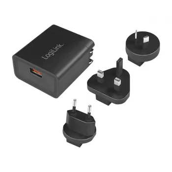 Logilink USB-A reisilaadija, 18 W, GaN, 1-port, 1x USB-A (QC), must