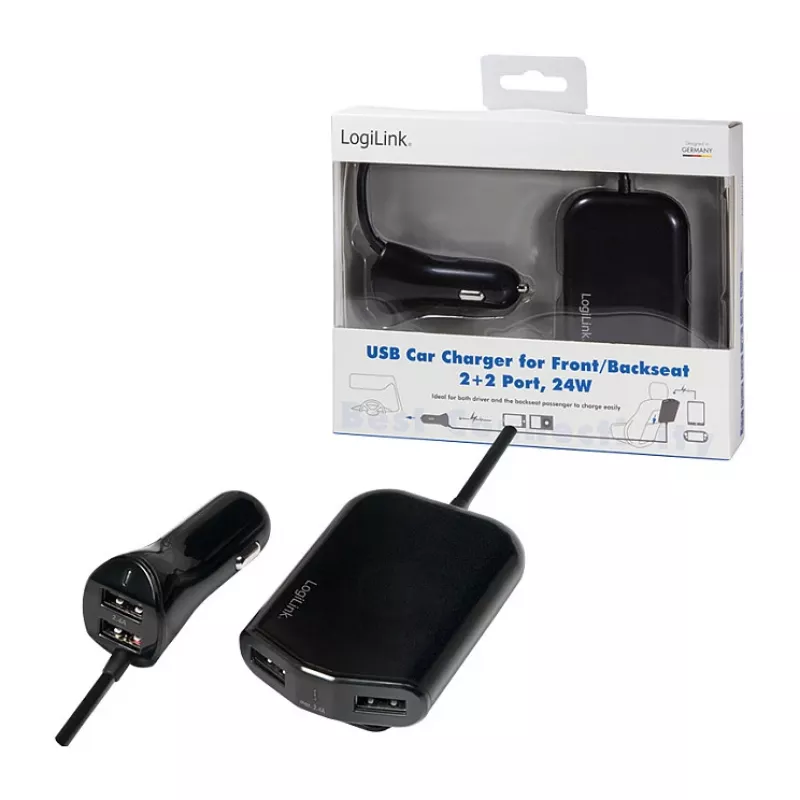 Logilink USB autolaadija, 2+2 porti, 24W, must