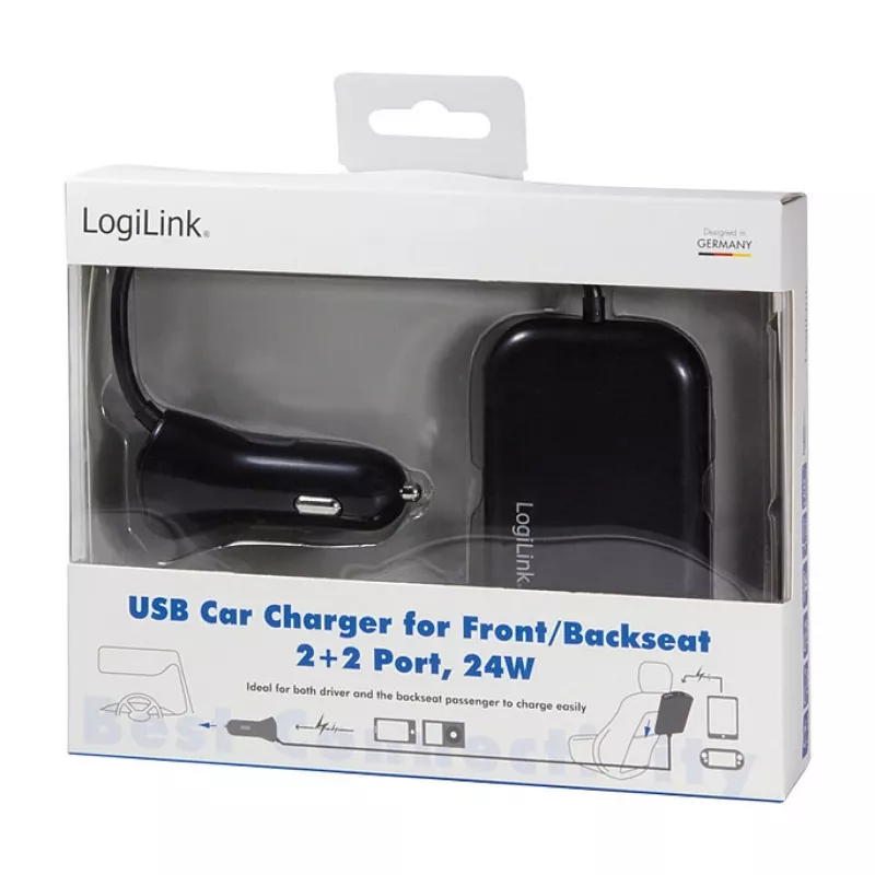 Logilink USB autolaadija, 2+2 porti, 24W, must