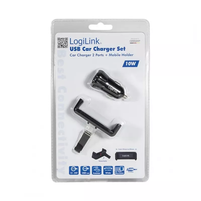 LogiLink USB auto laadija komplekt, 2-pordiline laadija + hoidik