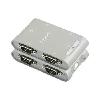 LogiLink USB 4x jadaliidese adapter, FTDI FT4232HL, 1 Mbps pordi kohta, USB 2.0, 0.8 m kaabel, RS232 DB9 isane, ESD 15KV, siiniga toide, must