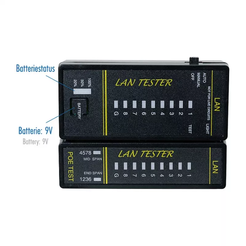LOGILINK WZ0080 LAN-kaabli tester ja PoE-detektor magneti, taskulambi, taustvalgustusega LCD-ekraani ja 300 m ulatusega