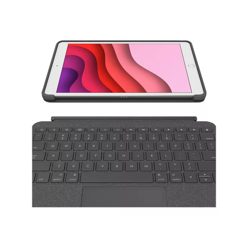 Logitech Combo Touch klaviatuur ja kaustikukohver puuteplaadiga, taustvalgustusega, Apple Smart Connector, AZERTY prantsuse, grafiit, Apple 10,2-tollisele iPadile (7. põlvkond, 8. põlvkond)