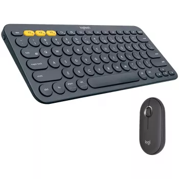 Logitech Pebble 2 Combo Tonal Graphite juhtmevaba klaviatuuri ja hiire komplekt, AZERTY prantsuse paigutus, Bluetooth & Logi Bolt USB vastuvõtja, vaiksed klõpsud, mitme seadme tugi, taaskasutatud plast