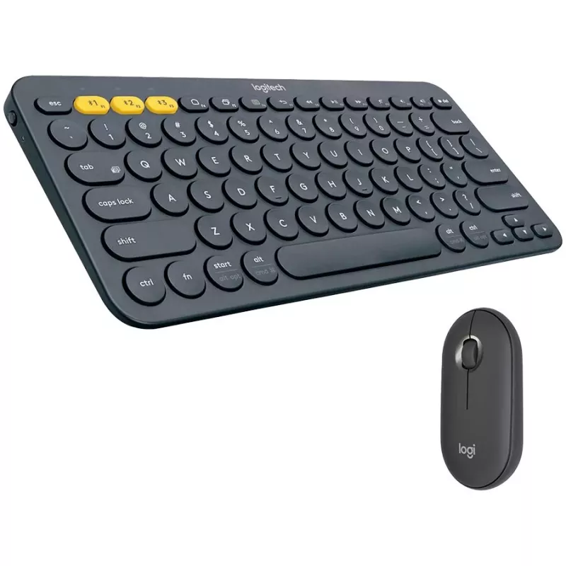 Logitech Pebble 2 Combo Tonal Graphite juhtmevaba klaviatuuri ja hiire komplekt, AZERTY prantsuse paigutus, Bluetooth & Logi Bolt USB vastuvõtja, vaiksed klõpsud, mitme seadme tugi, taaskasutatud plast