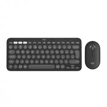 Logitech Pebble 2 Combo Tonal Graphite juhtmevaba klaviatuuri ja hiire komplekt, AZERTY prantsuse paigutus, Bluetooth & Logi Bolt USB vastuvõtja, vaiksed klõpsud, mitme seadme tugi, taaskasutatud plast