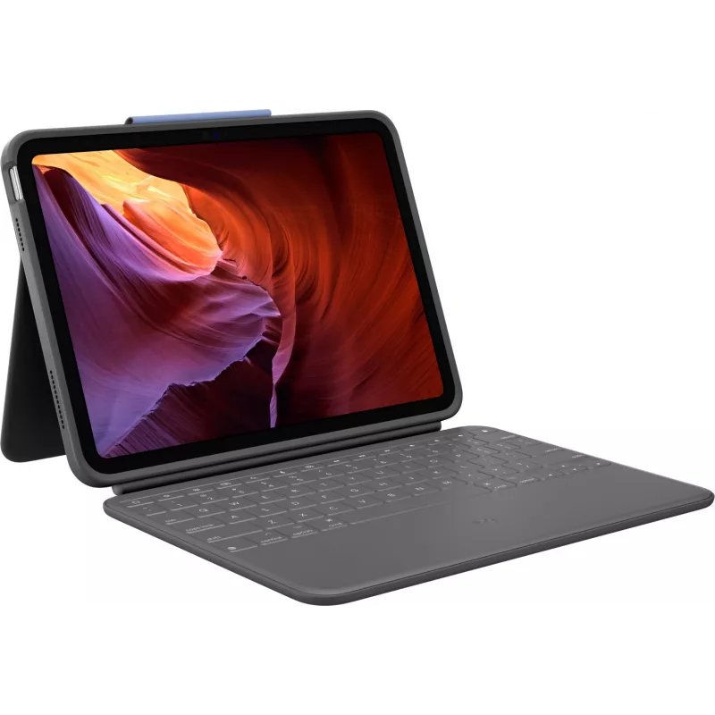 Logitech Rugged Folio koos USA rahvusvahelise QWERTY klaviatuuriga Apple iPad 10. põlvkonna jaoks (A2696) - Grafiit, MIL-STD-810G kukkumiskaitse