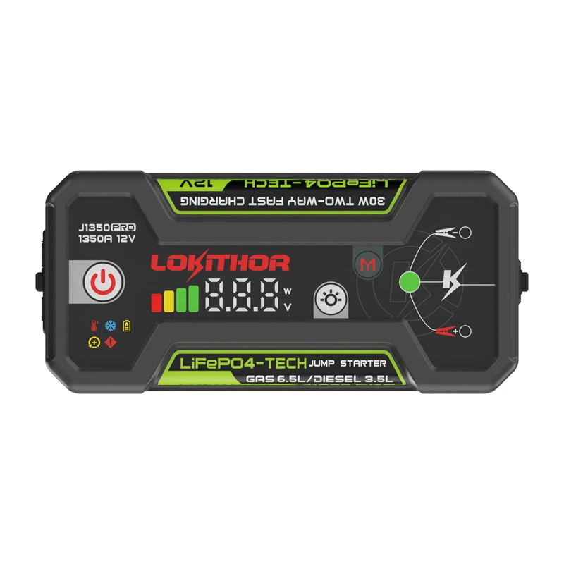 LOKITHOR J1350 Pro 25.6Wh 12V käivitusabi 2500A tippvooluga ja õhukompressoriga
