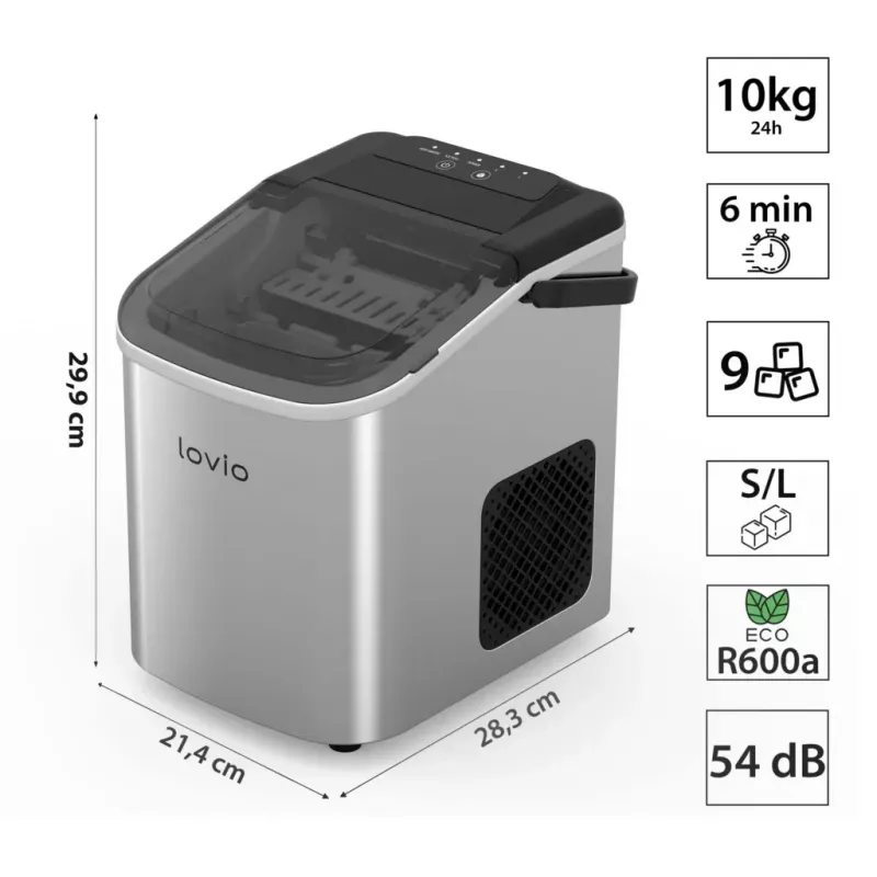 Lovio LVIM001SL Crystal Ice kodune jäävalmistaja - 12 kg/24h, 2,2L paak, hõbedane/must