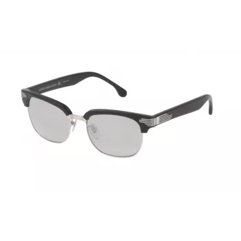 LOZZA SL2253M52579X Unisex Ristkülikukujulised Päikeseprillid - Läikiv Must Atsetaatraam, Hall Gradient Polükarbonaat Läätsed, 52mm Läätse Laius, 100% UV400 Kaitse