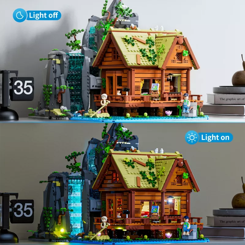 Lumibricks Waterfall Hut Building Blocks Set with LED Lighting