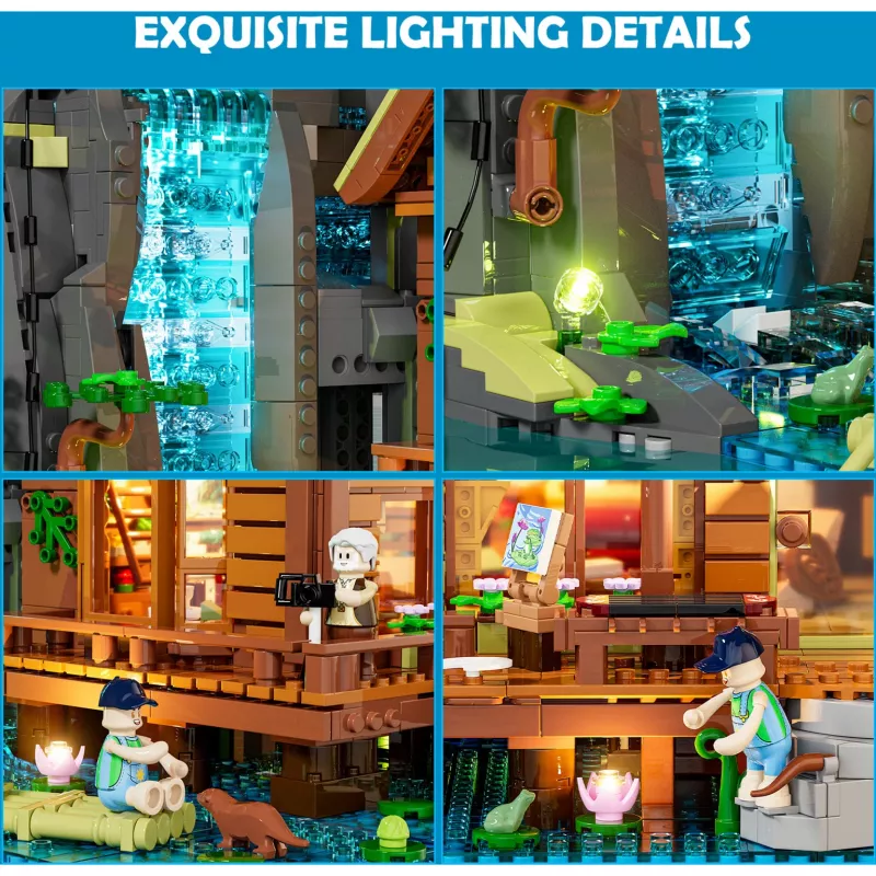 Lumibricks Waterfall Hut Building Blocks Set with LED Lighting