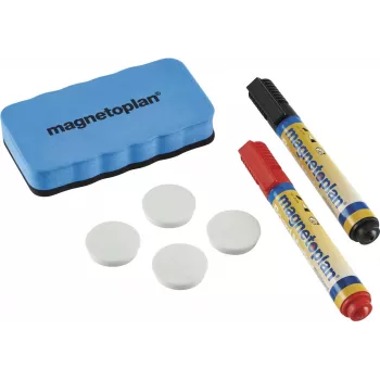 MAGNETOPLAN HOLTZ 37102 tahvli tarvikute komplekt – magnetkustutaja, 4 magnetit, 4 markerit (must/punane)