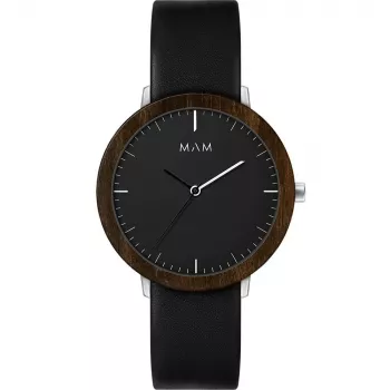 MAM MAM621 Unisex Analoogkell 39mm Musta Sihtnumbri ja Musta Nahkrihmaga
