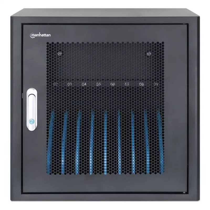 Manhattan 10-pesaline sülearvutite laadimiskapp Desktop AC-adapteri kaudu (EL) - lukustatav terasest käru kuni 16-tollistele sülearvutitele, iPadidele, MacBookidele, Chromebookidele