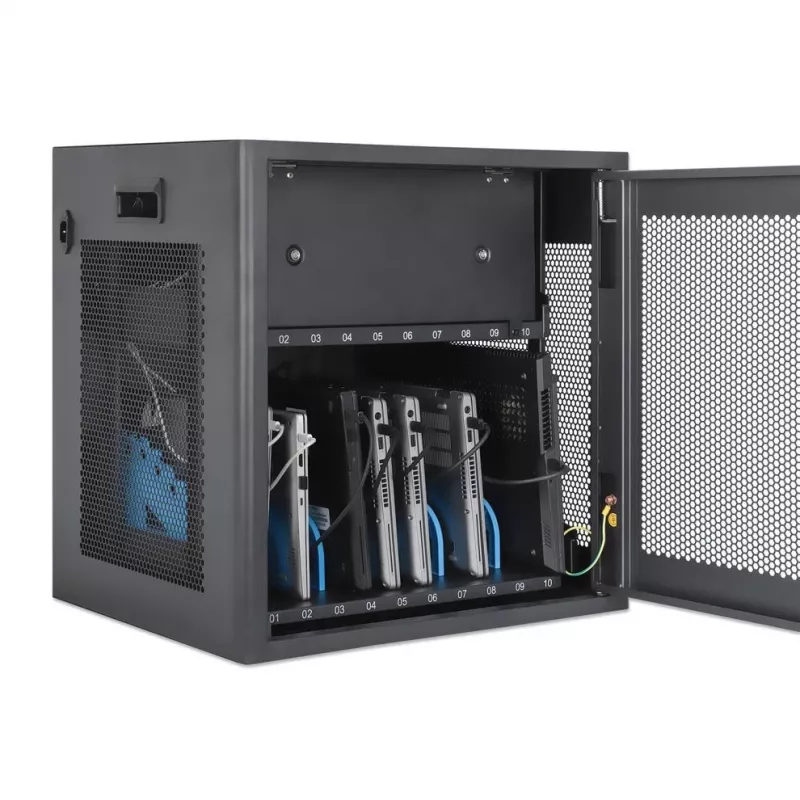 Manhattan 10-pesaline sülearvutite laadimiskapp Desktop AC-adapteri kaudu (EL) - lukustatav terasest käru kuni 16-tollistele sülearvutitele, iPadidele, MacBookidele, Chromebookidele
