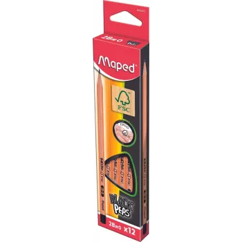 Maped BLACK'PEPS Grafiitpliiatsid 2B Must/Puit 12-pakk