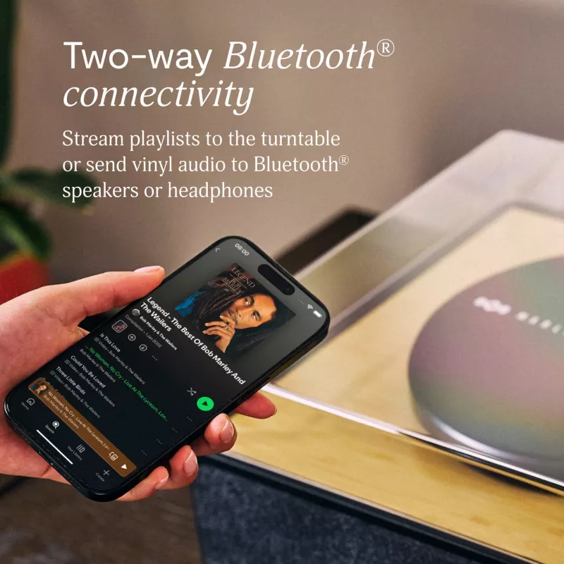 Marley Rise Up plaadimängija sisseehitatud stereokõlaritega, Bluetooth In/Out