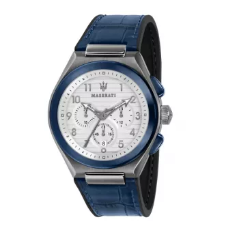 MASERATI meeste Potenza kvartskell R8871639001 43mm sinise numbrilaua ja nahkrihmaga