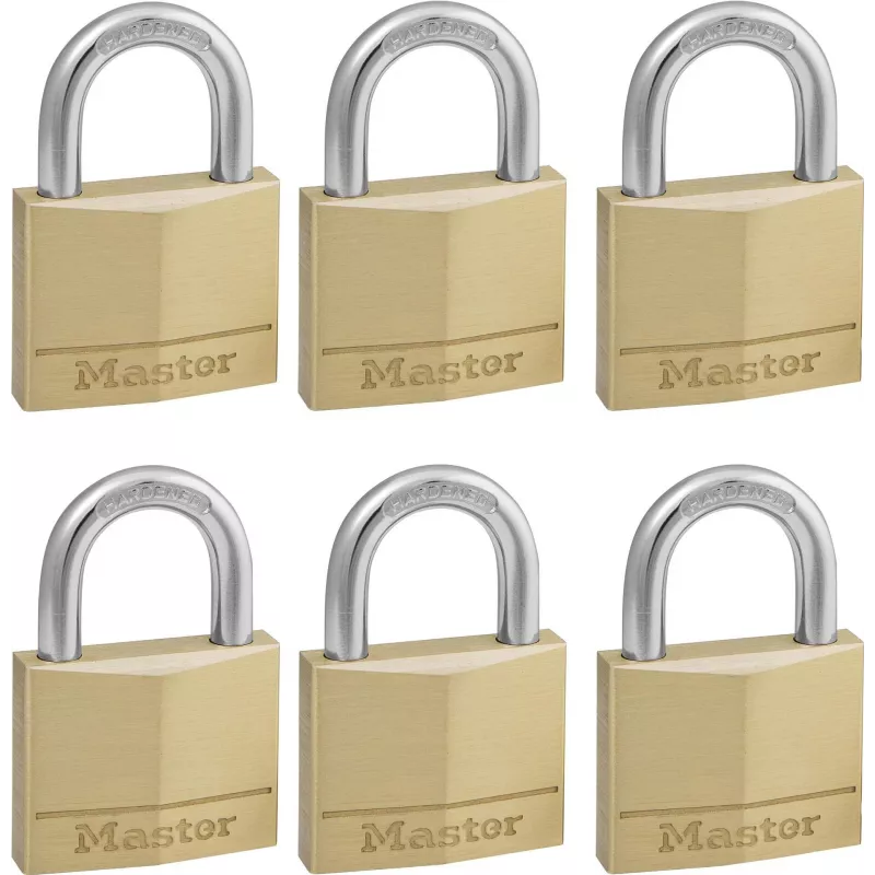 Master Lock 140EURSIX 6-Pack Keyed Alike Padlock Set 22mm Brass Body