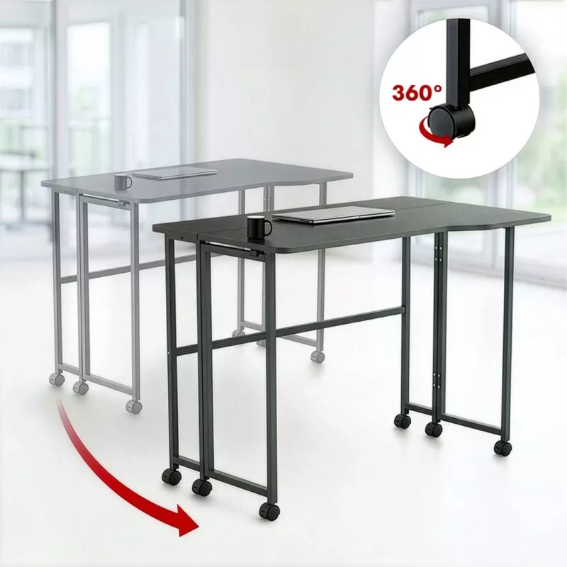 MCN Maclean Kokkupandav L-kujuline nurgalaud MC-1250 L/B, must, liikuv, 100x65 cm, max 50 kg