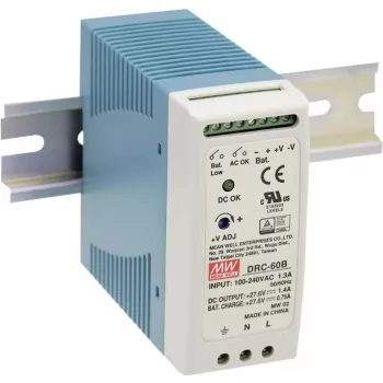 MEAN WELL DRC-100B 96,6W DIN-liinile mõeldud toiteplokk UPS-funktsiooni ja akulaadijaga, 24V DC 4A, 90-264V AC sisend, sinine/valge
