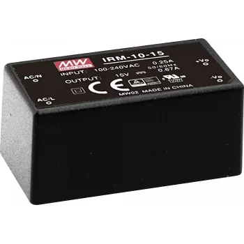 MEAN WELL IRM-10-12 AC/DC toiteallikas 10,2W 12V 0,85A kapseldatud PCB-montaažimoodul must
