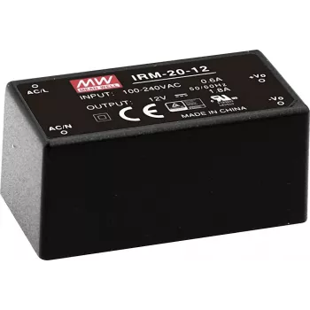 MEAN WELL IRM-20-24 20W 24V 0.9A kapseldatud PCB-paigaldusega toiteallikas, 85-264V AC sisend, must