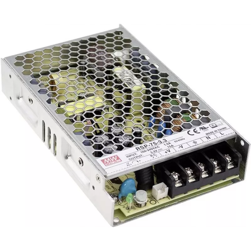 MEAN WELL RSP-75-15 75W 15V 5A 1U suletud toiteplokk aktiivse PFC-ga