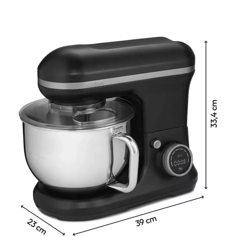 MEDION LIFE MD18420g Digitaalne Köögikombain 500W mootor, 1000W kuumutus, 2,2L kauss, 10 kiirust + turbo, LCD-ekraan, roostevaba teras, must