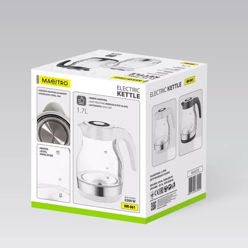 MEO klaasist elektriline veekeetja 2200W 1,7L must MR-061-BLACK MAESTRO