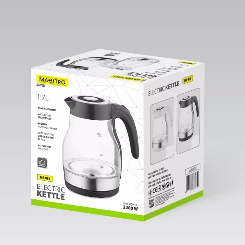 MEO klaasist elektriline veekeetja 2200W 1,7L must MR-061-BLACK MAESTRO