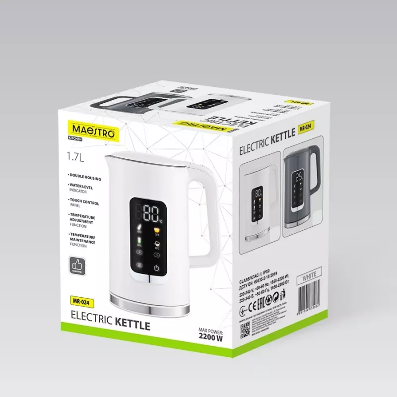 MEO Maestro Elektrikanne koos temperatuuri reguleerimisega 1.7L 2200W Valge
