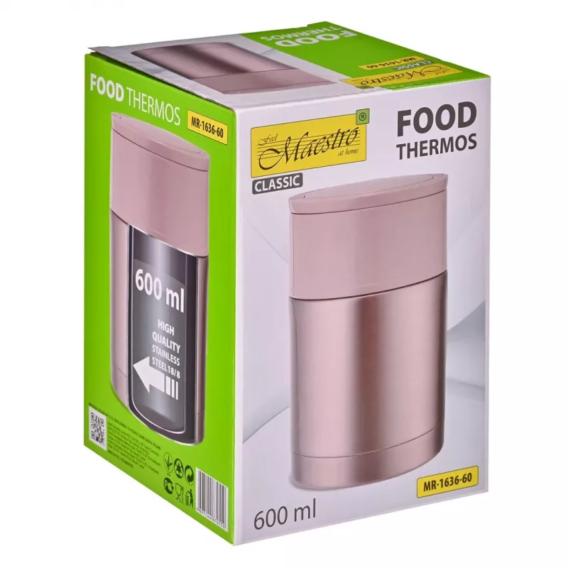 MEO MAESTRO MR-1636-60 600 ml kaheseinaline vaakumisoleeritud roostevabast terasest toidutermos 2 anuma ja kokkupandava lusikaga