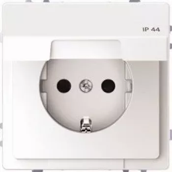 Merten SCHUKO pistikupesa klapiga, IP44, suurendatud puutekaitse, pistikuklemmid, polaarvalge MEG2314-6035