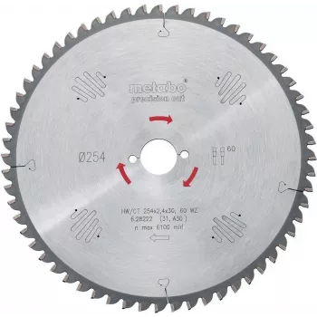 Metabo 628222000 Precision Cut Classic ketassaetera 254x30x2,4mm, 60 hammast, FZ/TR, negatiivne hambanurk, KS 254 Plus, KGS 254 M, KGS 254 Plus, KGS 254 I Plus jaoks