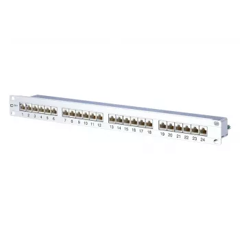 METZ CONNECT 130855C-E-90 Cat.6A varjestatud 24-porti 1U rack-kinnituse patch-paneel, valge