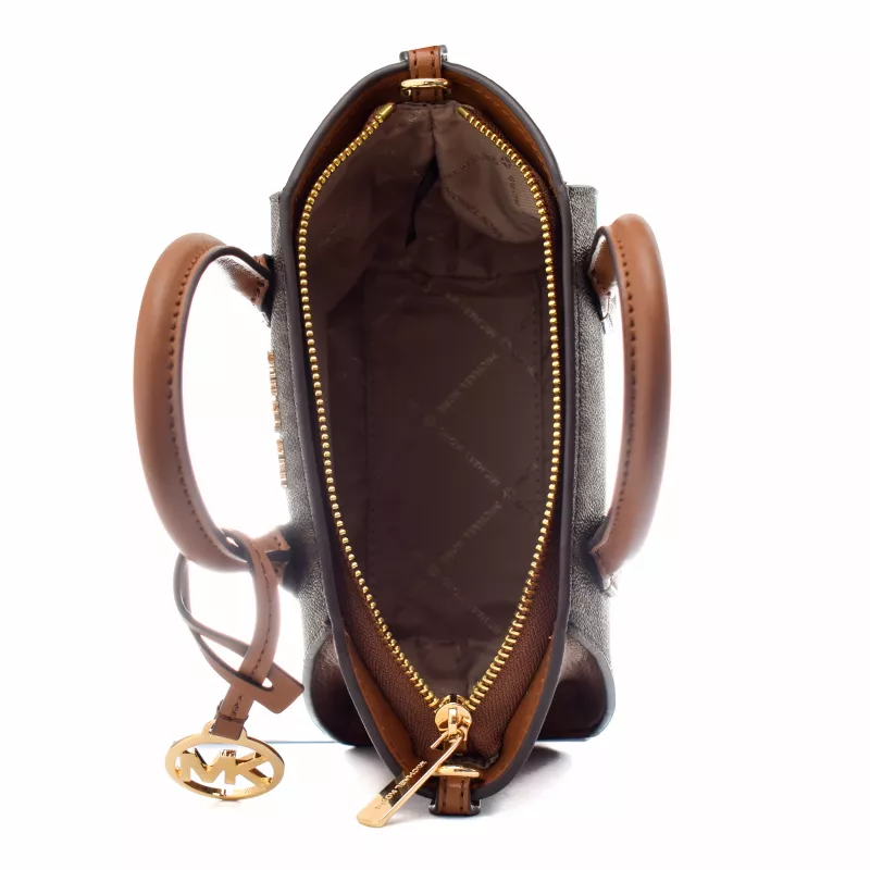 Michael Kor Jet Set Charm Oval Crossbody Bag Brown Signature Coated Canvas