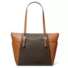 Michael Kors Carmen naiste õlakott - pruun Saffiano nahk kuldsete metalldetailidega (25x28x11 cm)