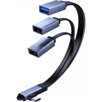 MicroConnect USB-C nurkjaotur kaabel, 3x USB-A 3.0, 0.15m, must
