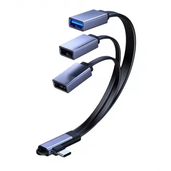 MicroConnect USB-C nurkjaotur kaabel, 3x USB-A 3.0, 0.15m, must