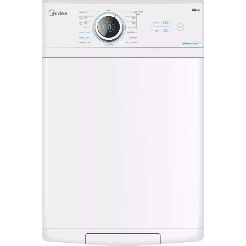 Midea MF100T70BA10/W-HR Top Load Washing Machine, 7kg, 1200 RPM, Steam Function, White