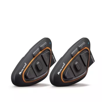 Midland BTX1 PRO S-TWIN Motorcycle Bluetooth Intercom Twin Pack with 800m Range, 23h Battery, IPX6, DNK Noise Cancellation, FM Radio, Universal Pairing