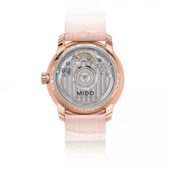 MIDO Baroncelli III Lady automaatkäekell 33mm roosa kuld PVD roostevaba teras hõbedane sihverplaat pruun nahkrihm M027207360100